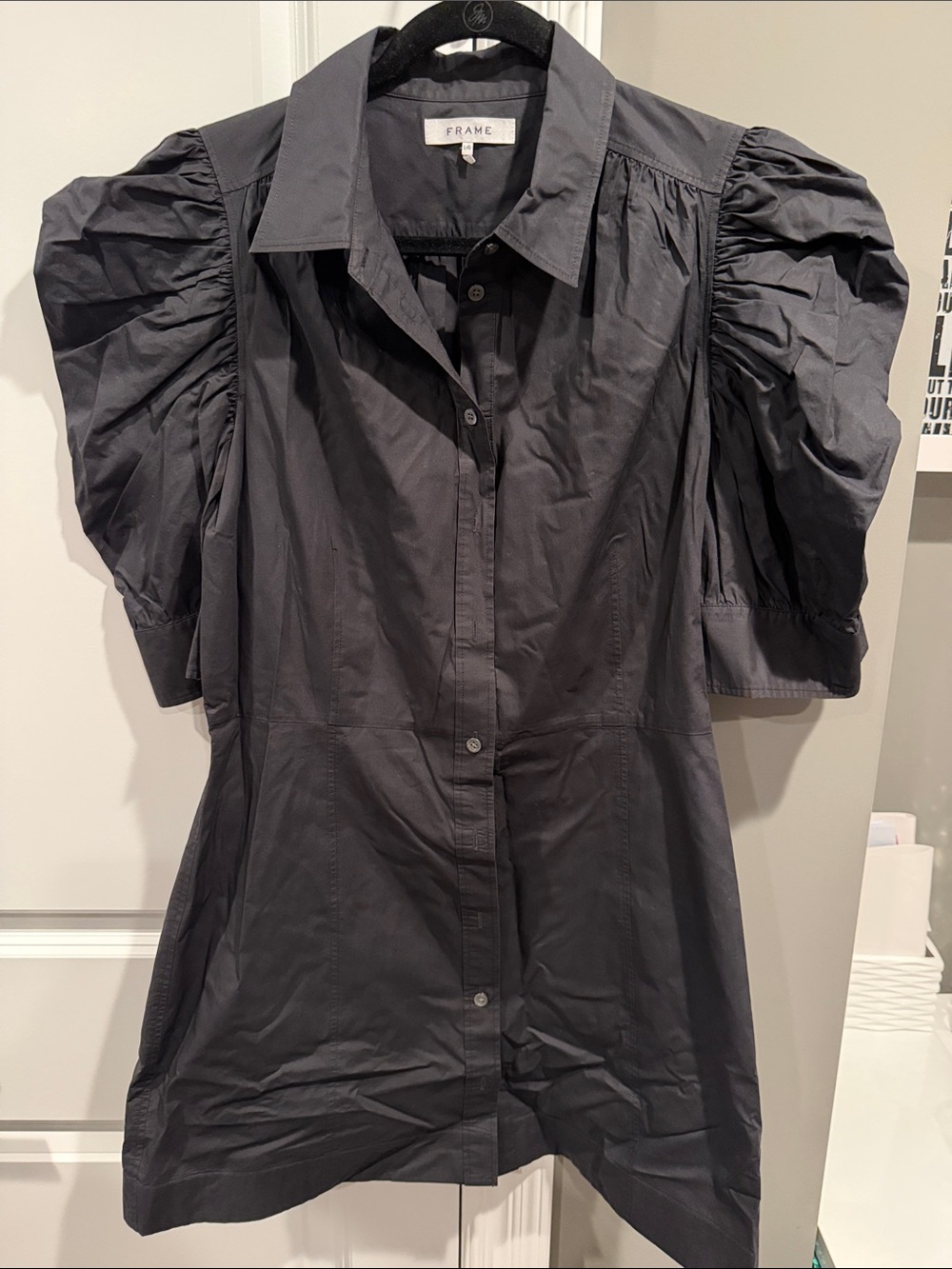 Frame Denim Charcoal Black Puff-Sleeve Button Down Shirt